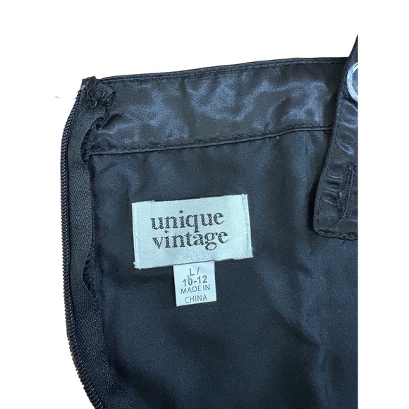 Unique Vintage Black Tulle Cocktail Dress Sz L Red Rose Rockabilly Retro Party - Picture 7 of 7